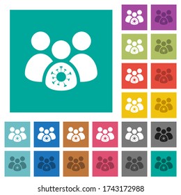 Infección de copas de grupo con iconos planos multicolor en fondos cuadrados simples. Se incluyeron variaciones de iconos blancos y oscuros para efectos de movimiento o activos.