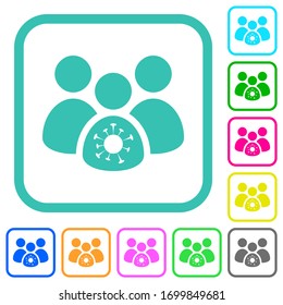 Group covid infection vivid colored flat icons in curved borders on white background