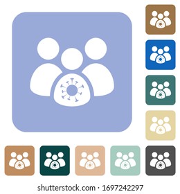 Group covid infection white flat icons on color rounded square backgrounds