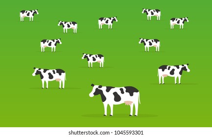 Group of cow in green background, animal illustrations.