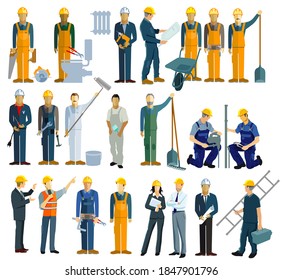 a group of craftsmen, construction workers and technicians, architects