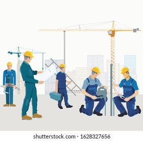 a group of craftsmen on the construction site while building