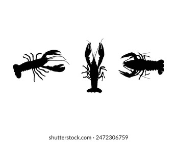 Group of Crayfish Silhouette isolated white background. Vector Illustration