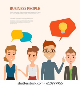 Group of creative people talking to ideas. Flat design vector of business people teamwork.