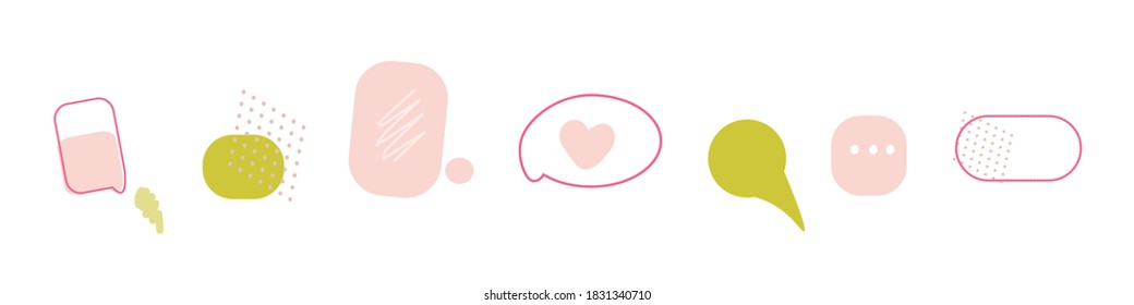 Group of creativity speech-bubble icons in pastel colors set, isolated. Flat vector illustration for designers templates.