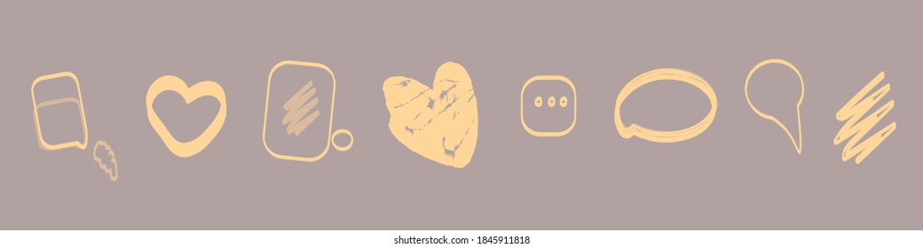 Group of creativity speech-bubbles and astract forms. Icons set isolated in pastel colors on dark background. Flat vector illustration for designers templates.