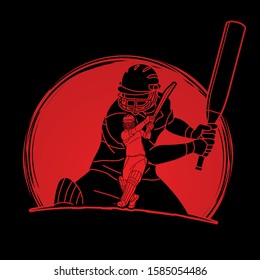 Group of Cricket players action cartoon sport graphic vector.