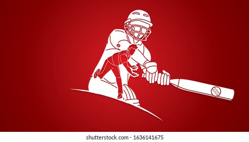 Group of Cricket players action cartoon sport graphic vector.