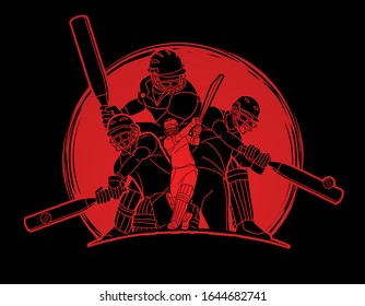 Group of Cricket players action cartoon sport graphic vector.