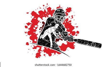 Group of Cricket players action cartoon sport graphic vector.