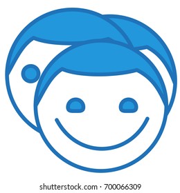 a group or crowd sign with three smiling guys, simplistic facial expression vector illustration, simple hand drawn circle shaped emoticon, funny cartoon character, eps 10