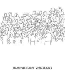 group of crowded people cheering on stadium illustration vector hand drawn isolated on white background