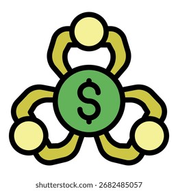Crowdfunding-Symbol für Gruppen. Gliederungsgruppe Crowdfunding, Vektorsymbol, Farbe, flach, einzeln