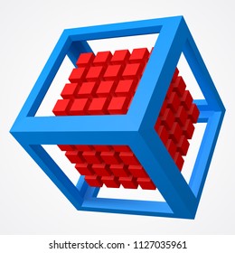 group of cubes, in cubic frame. 3d style vector illustration