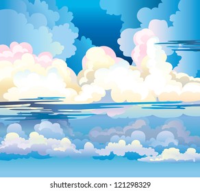 Group of cumulus clouds on a blue sky background