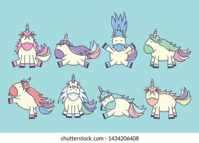 group of cute adorable unicorns fairy characters
