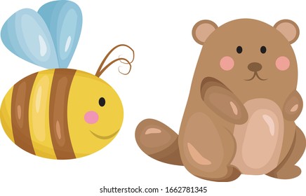 its group of cute animal , cartoon animal in white