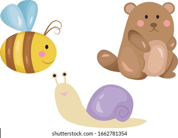 its group of cute animal , cartoon animal in white
