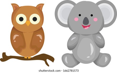its group of cute animal , cartoon animal in white