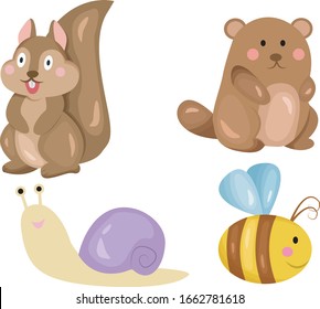 its group of cute animal , cartoon animal in white