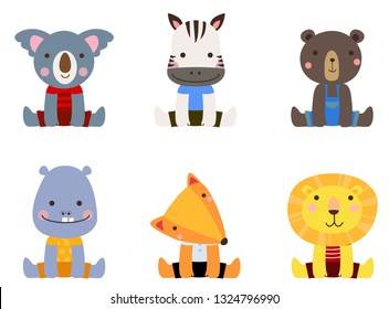 Group of cute animal collection