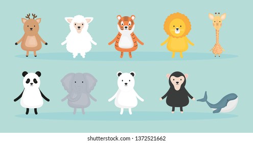 group of cute animals characters