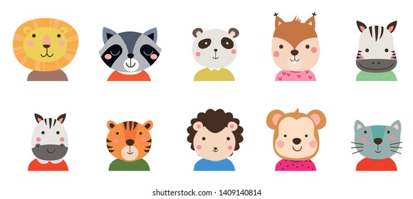 Group of cute  animals collection