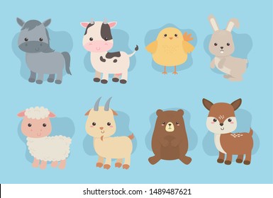 Group Of Cute Animals Farm Characters