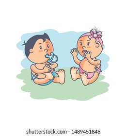 group of cute baby avatar character