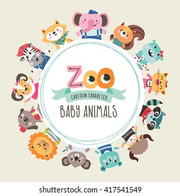 Group of cute cartoon baby animals with text area