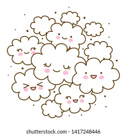 Group of cute cartoon clouds isolated on white