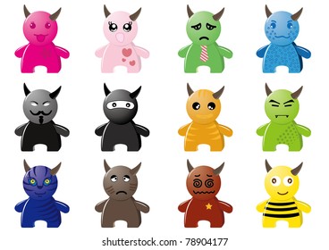A group of cute cartoon monster