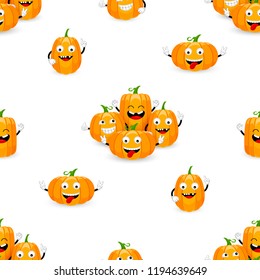 Group of cute cartoon pumpkin character seamless pattern. Happy Halloween day concept. Vector illustration isolated on white background.