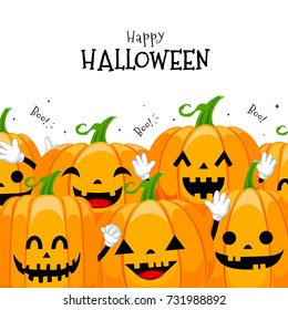 Group of cute cartoon pumpkin character design. Happy Halloween day concept. Illustration isolated on white background.