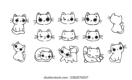 Group of cute cat set vector