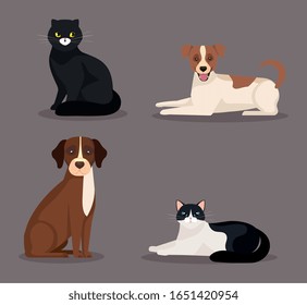 grupo de adorables gatos y perros dibujo vectorial