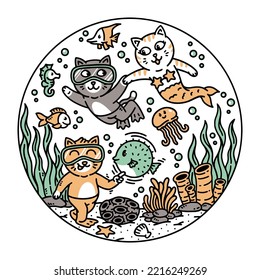 a group of cute cats having fun in the sea
