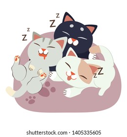 a group of cute character cat sleeping on the beanbag in flat vector style