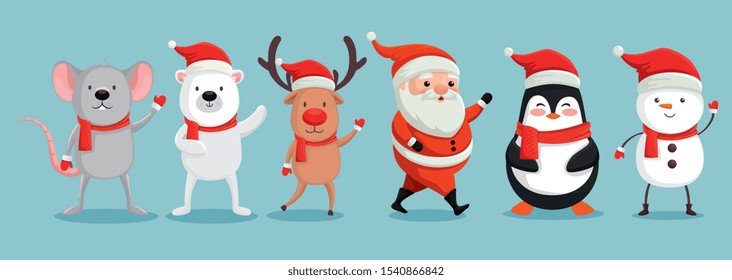 group of cute characters christmas vector illustration design