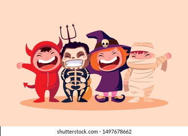 group cute childrens disguised for halloween