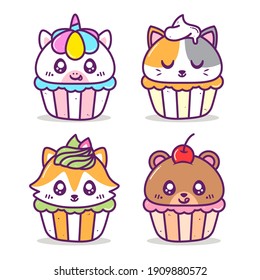 group of cute colorful animals cupcake