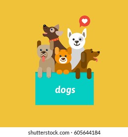Group of cute dogs. Vector flat illustration.