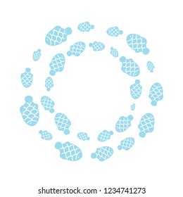 A group of cute fish with scale swim in a circle. Marine life. Vector illustration on white. 
