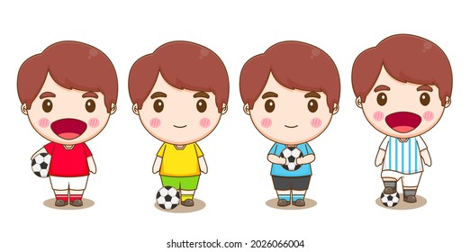 a group of cute football player chibi character illustration