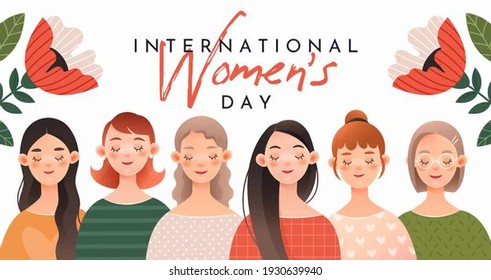 Un grupo de chicas lindas. tarjeta de saludo para el Día Internacional de la Mujer (8 de marzo)