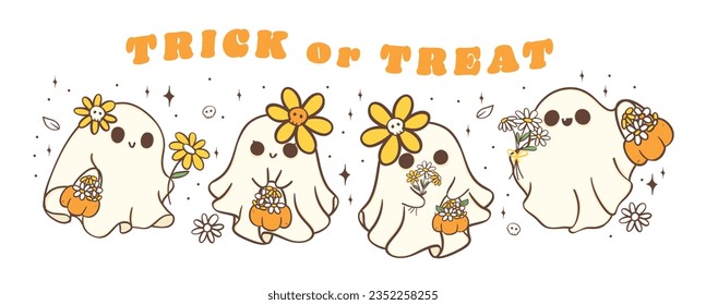 Group cute Halloween ghosts