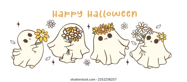 Group cute Halloween ghosts