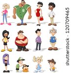 Group of cute happy cartoon people