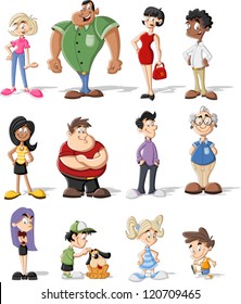 Group Of Cute Happy Cartoon People