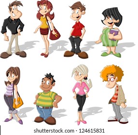 Group of cute happy cartoon people